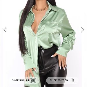 Fashionnova Slay Your Heart Satin Top Sage